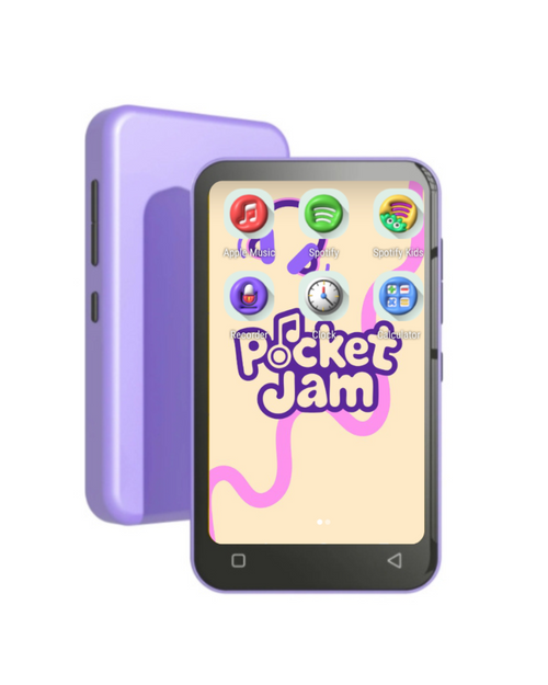 Pocket Jam Kids Music Player in purple, front view showing touchscreen and speaker